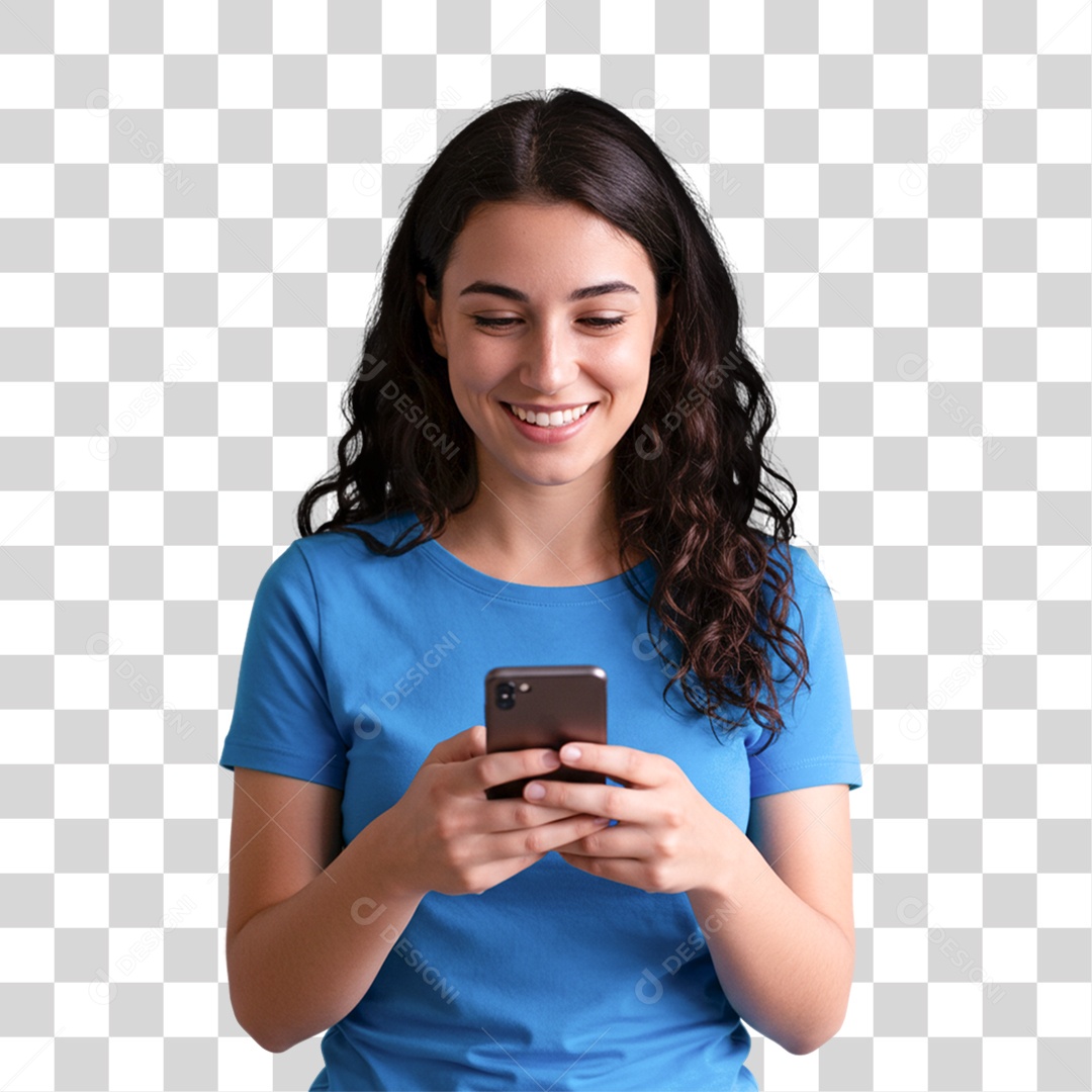 Mulher com Celular nas Mãos PNG Transparente