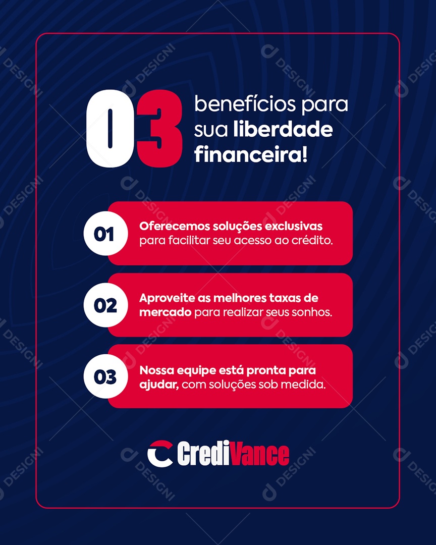 Financiadora Três Benefícios para Sua Liberdade Financeira Social Media PSD Editável