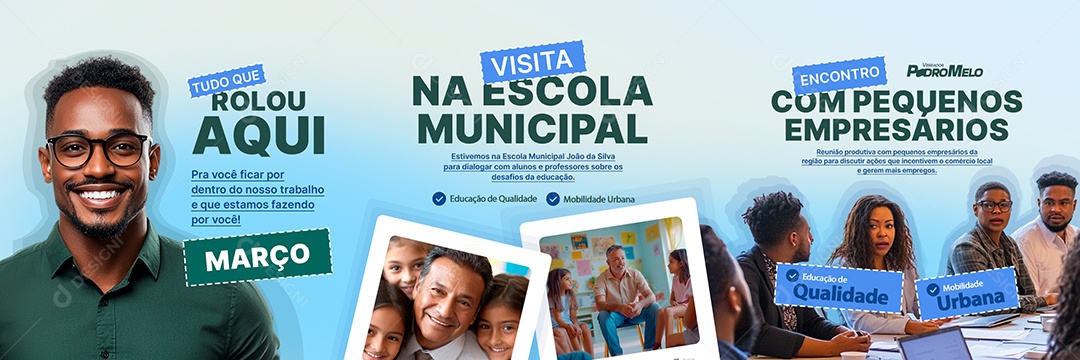 Carrossel Vereador Pedro Melo Sessão Ordinária Educação de Qualidade Social Media PSD Editável