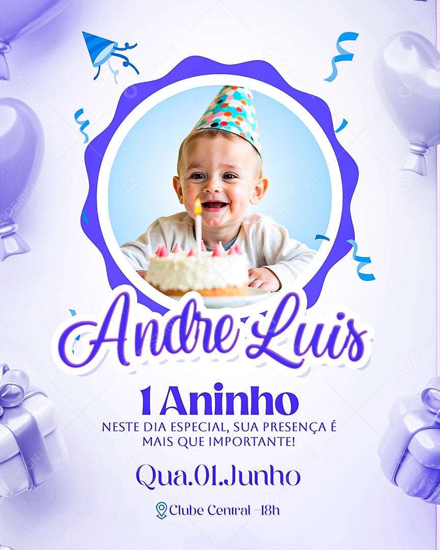 Story Convite de Aniversário André Luiz 1 Aninho Social Media PSD Editável
