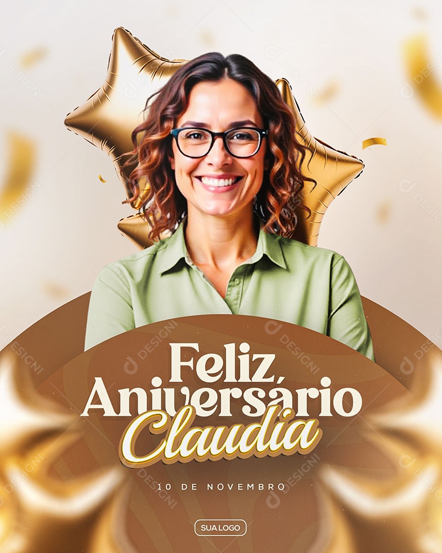 Feliz Aniversário Parabéns Claudia Amarelo Social Media PSD Editável