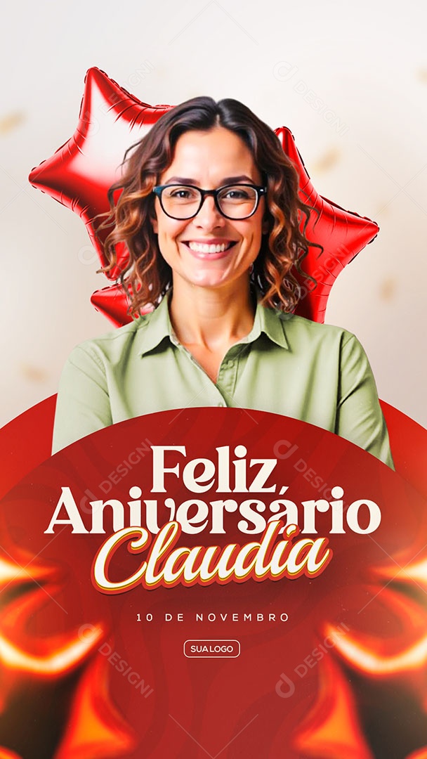 Story Feliz Aniversário Parabéns Claudia Vermelho Social Media PSD Editável