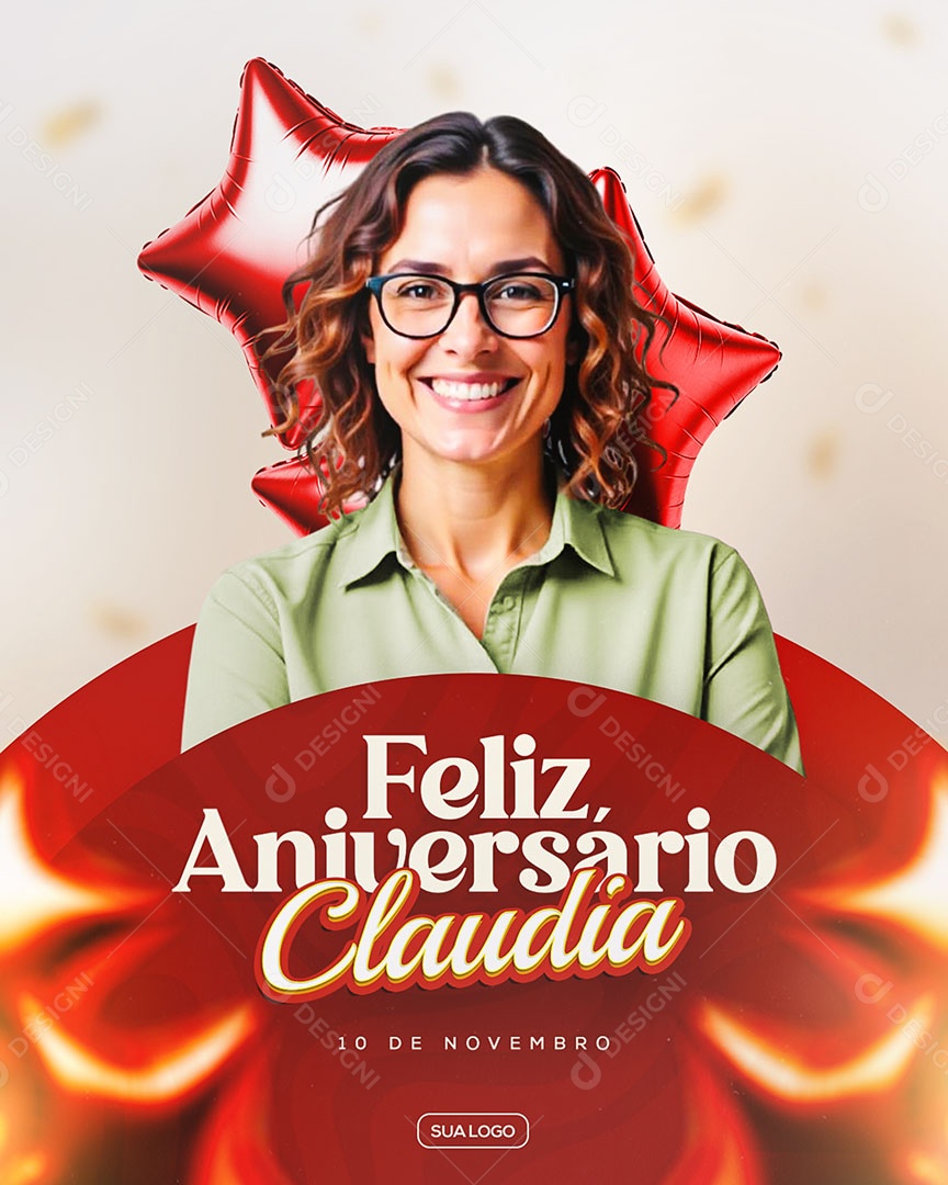 Feliz Aniversário Parabéns Claudia Vermelho Social Media PSD Editável