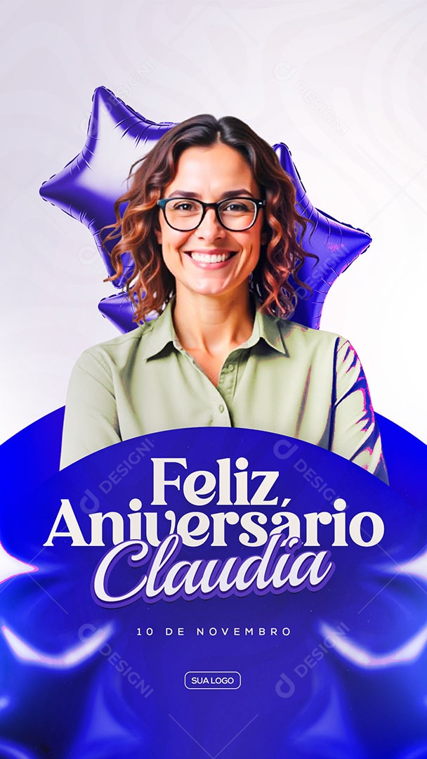 Story Feliz Aniversário Parabéns Claudia Azul Social Media PSD Editável
