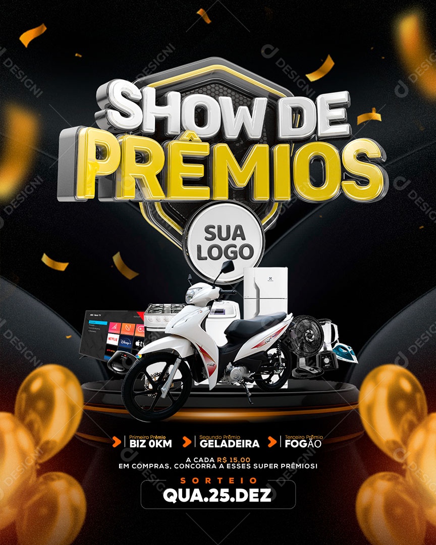 Show de Prêmios Sorteio Social Media PSD Editável