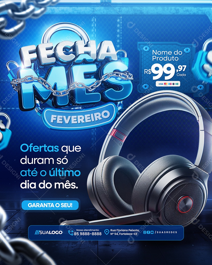 Fecha Mês Fevereiro Loja de Eletrônicos Fone de Ouvido Social Media PSD Editável