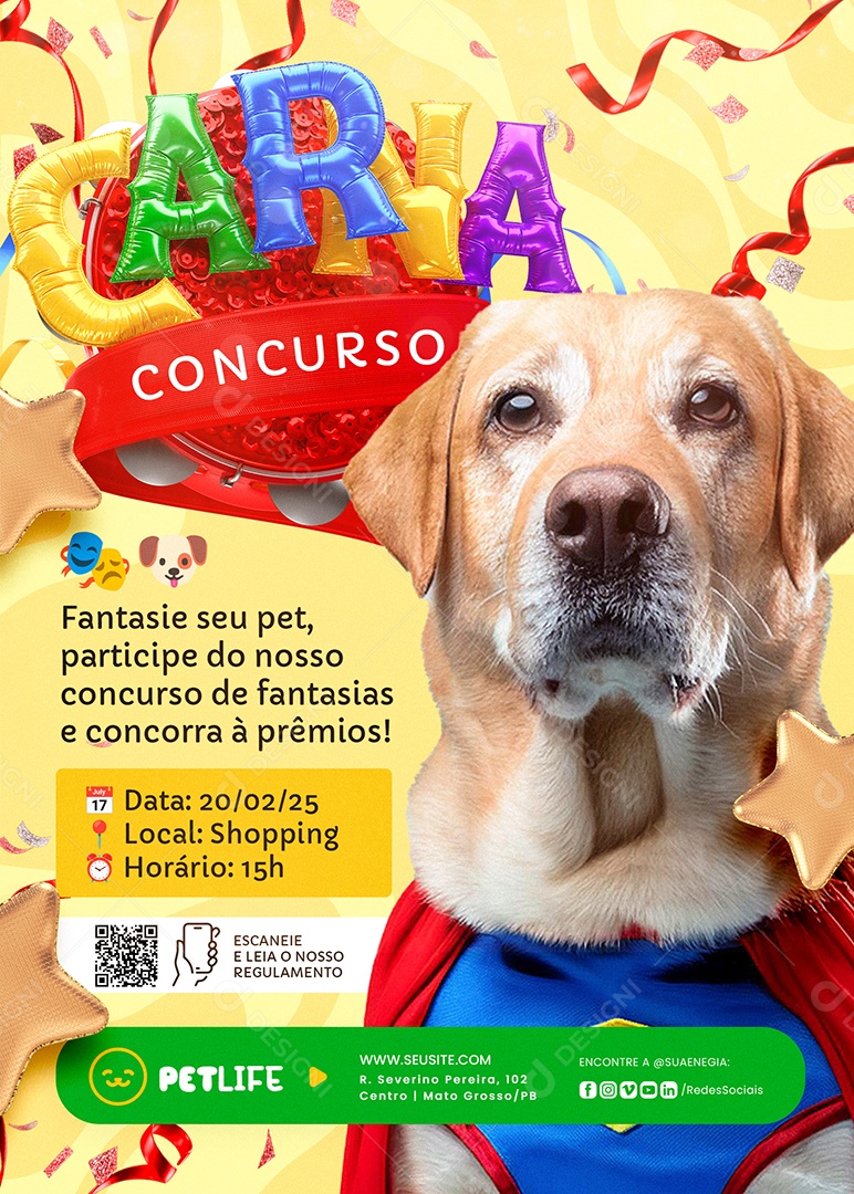 Flyer Petshop Carna Concurso Fantasie Seu Pet Social Media PSD Editável
