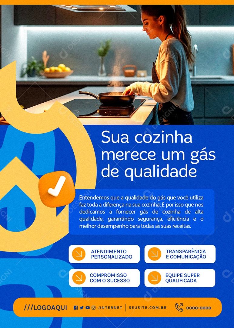 Flyer Gás de Cozinha Atendimento Personalizado Social Media PSD Editável