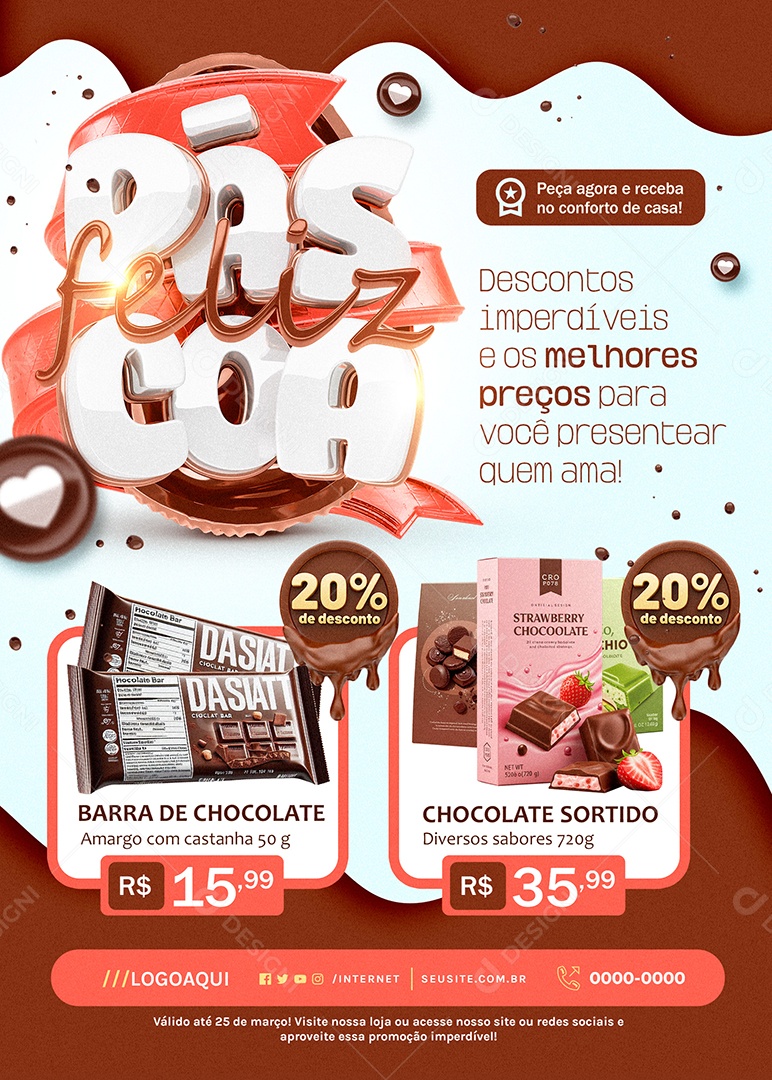Flyer Doceria Supermercado Feliz Páscoa Social Media PSD Editável