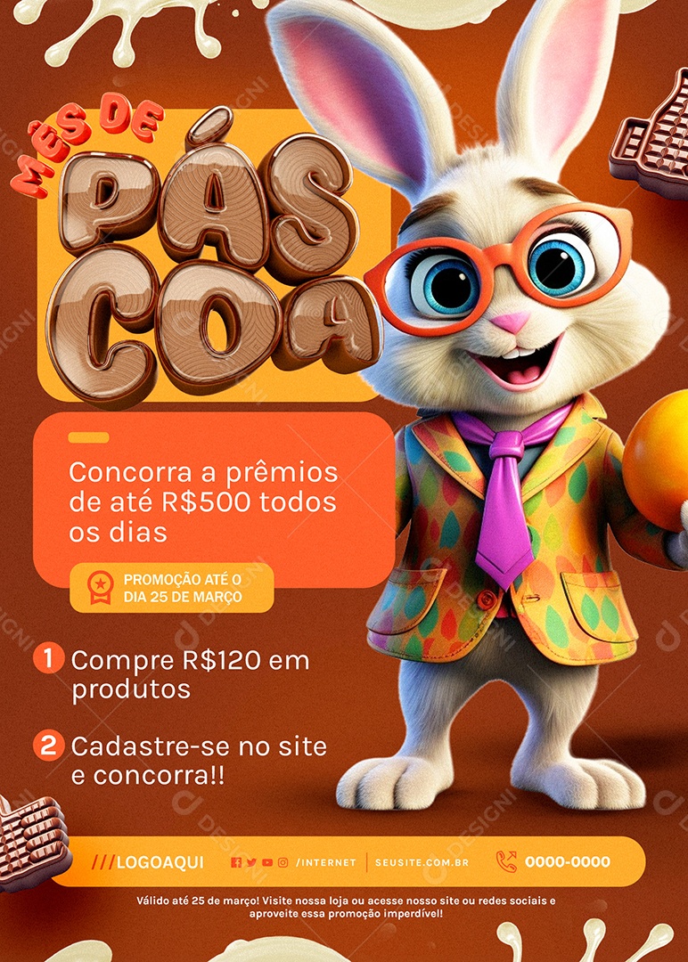 Flyer Doceria Mês De Páscoa Concorra a Prêmios Social Media PSD Editável