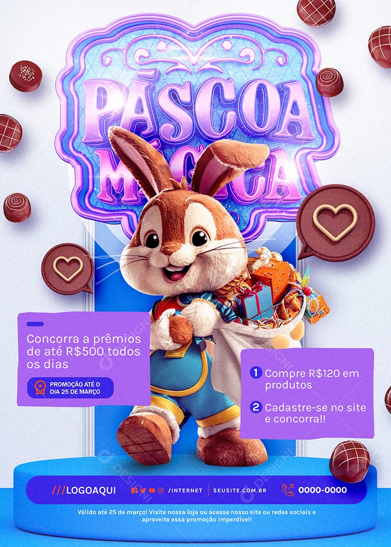 Flyer Doceria Páscoa Mágica Social Media PSD Editável