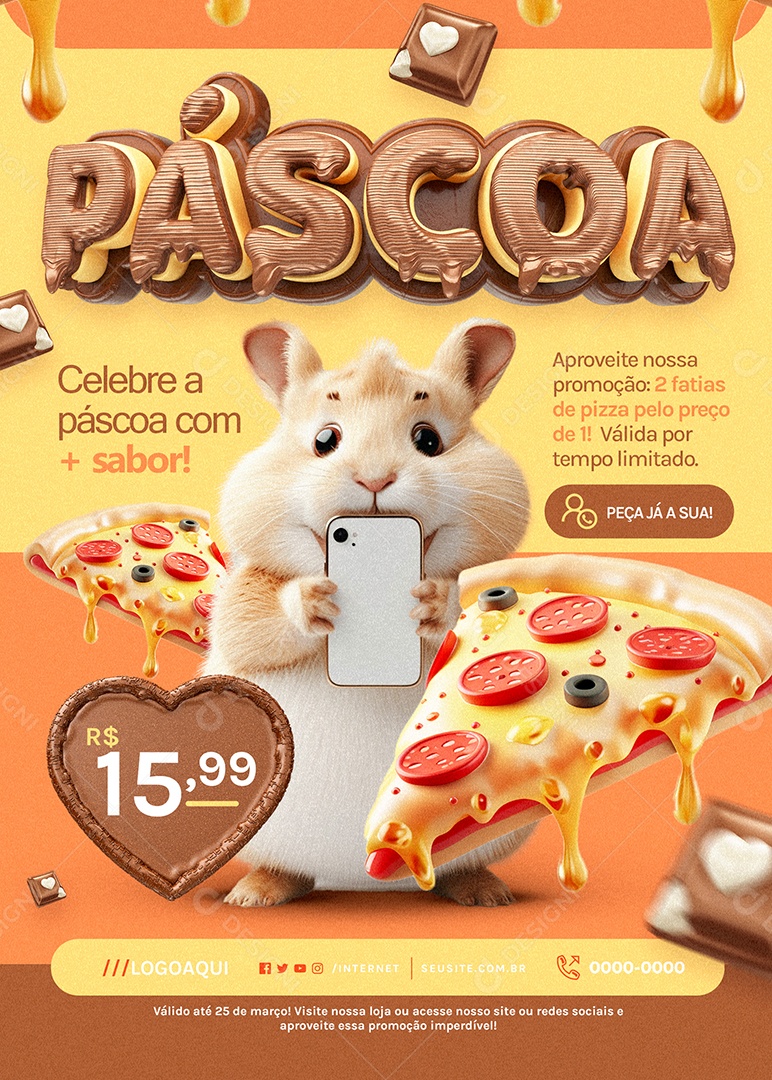 Flyer Pizzaria Celebre a Páscoa Com Mais Sabor Social Media PSD Editável