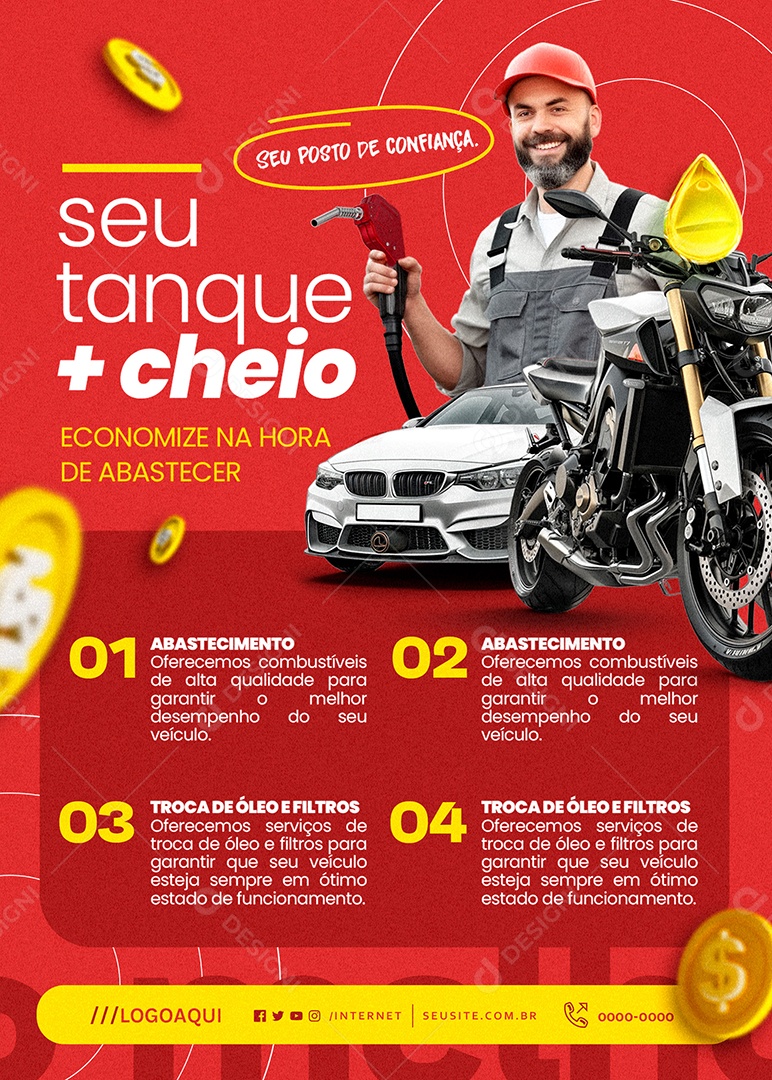 Flyer Posto de Gasolina Seu Tanque Cheio Social Media PSD Editável