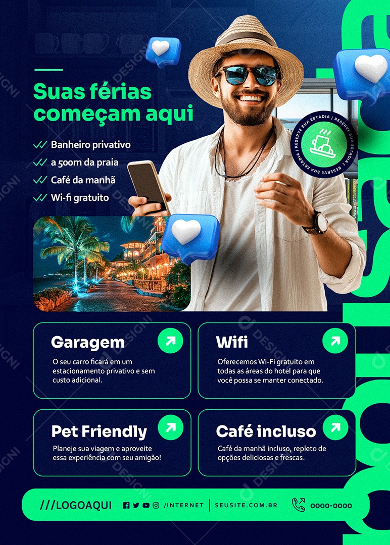 Flyer Pousada Suas Férias Começam Aqui Social Media PSD Editável