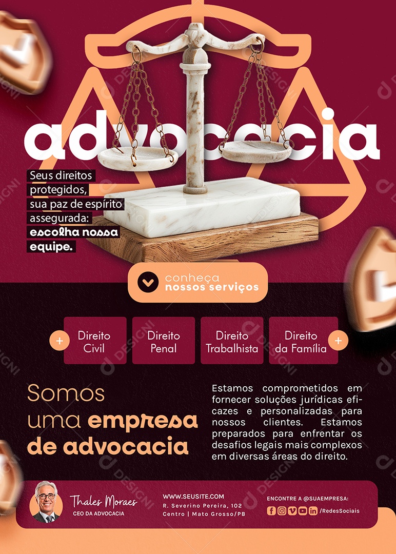 Flyer Advocacia Conheça Nossos Serviços Social Media PSD Editável