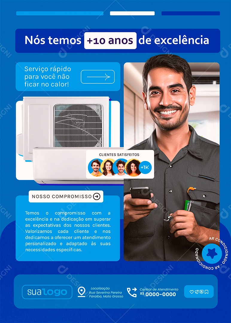 Flyer Ar Condicionado Serviço Rápido Para Você Social Media PSD Editável