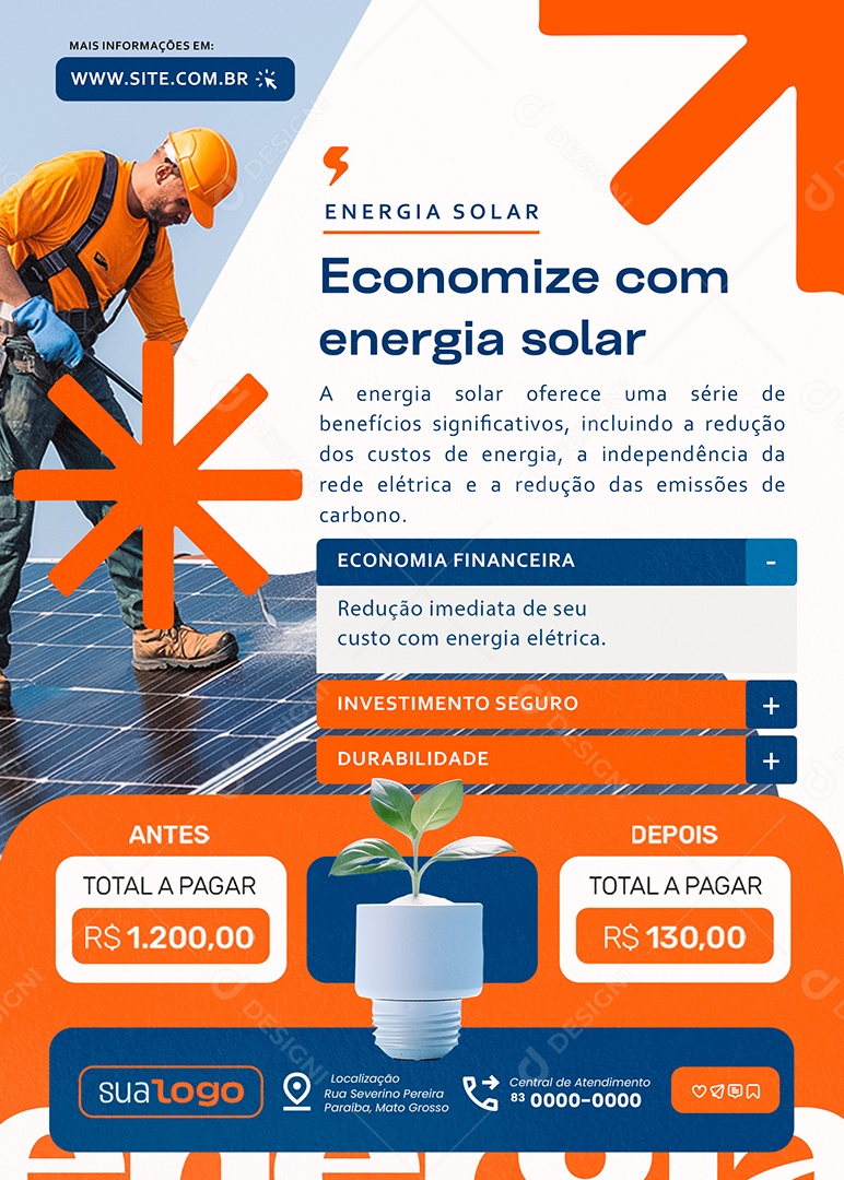 Flyer Energia Solar Economize Social Media PSD Editável