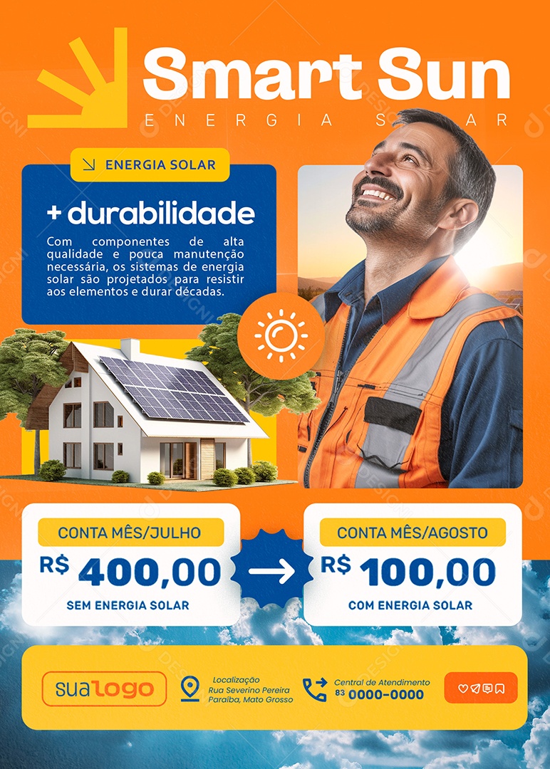 Flyer Energia Solar Durabilidade Social Media PSD Editável
