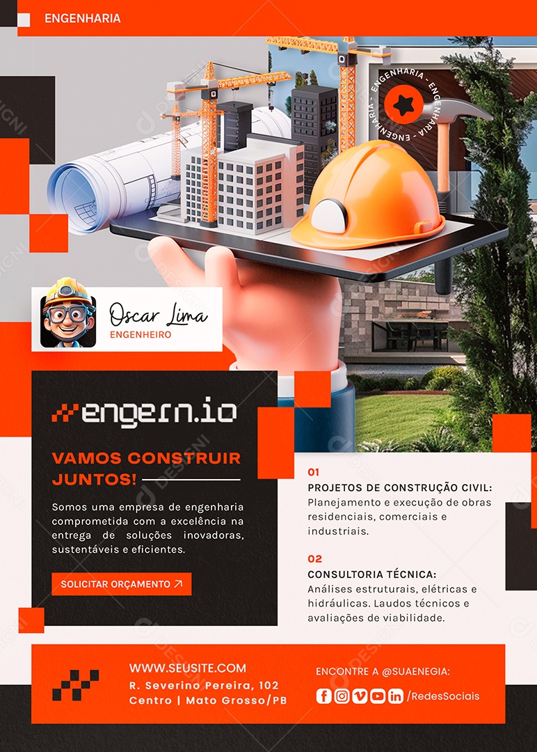 Flyer Engenheiro Vamos Construir Juntos Social Media PSD Editável