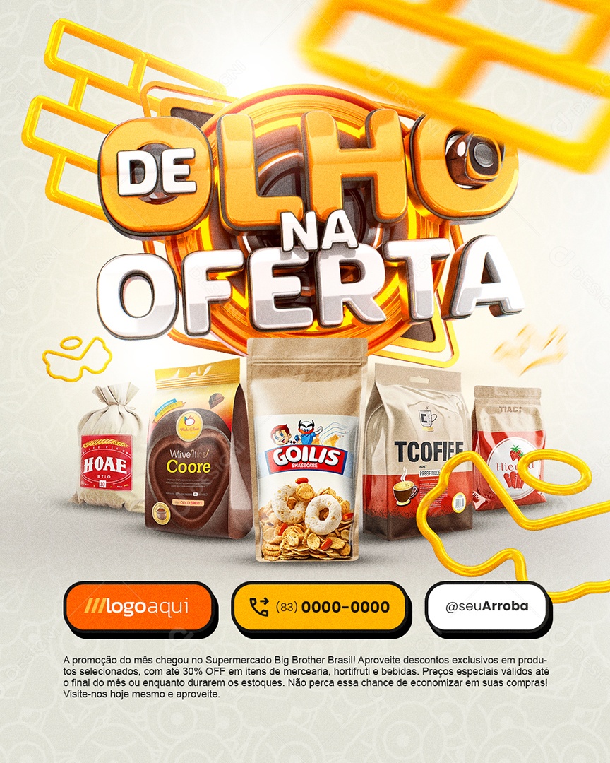 De Olho Na Oferta Supermercado Cereais Café Achocolatado Social Media PSD Editável