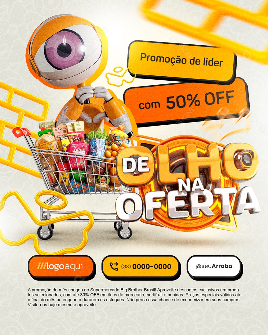 De Olho Na Oferta Supermercado Promoção de Líder Social Media PSD Editável