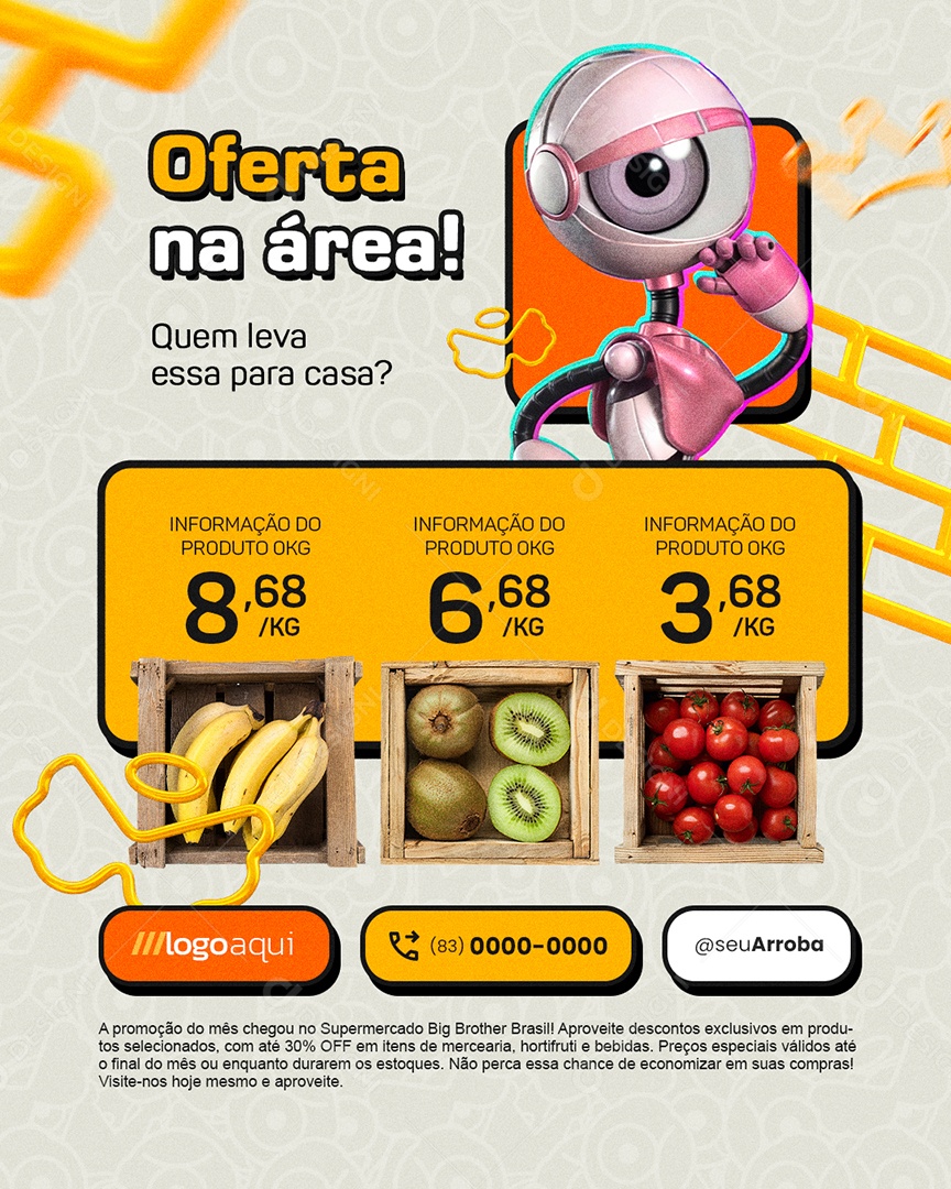 De Olho Na Oferta Supermercado Oferta na Área Hortifruti Social Media PSD Editável