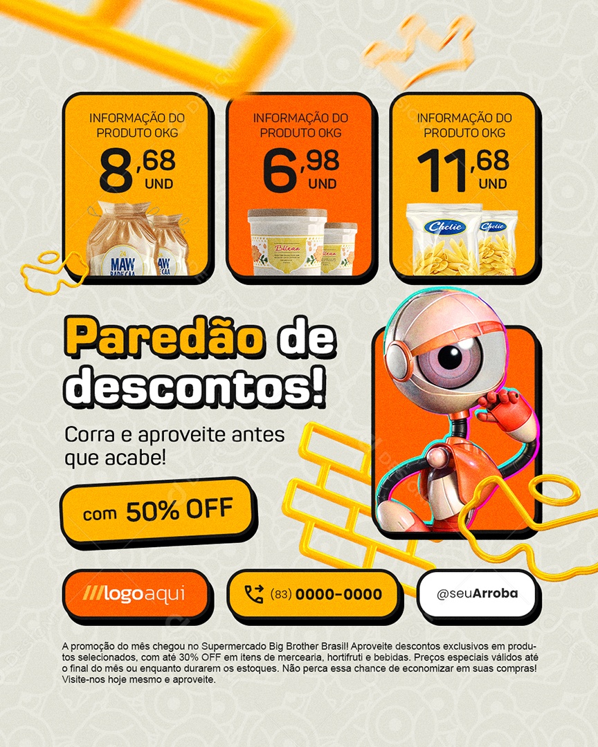 De Olho Na Oferta Supermercado Paredão de Descontos Social Media PSD Editável