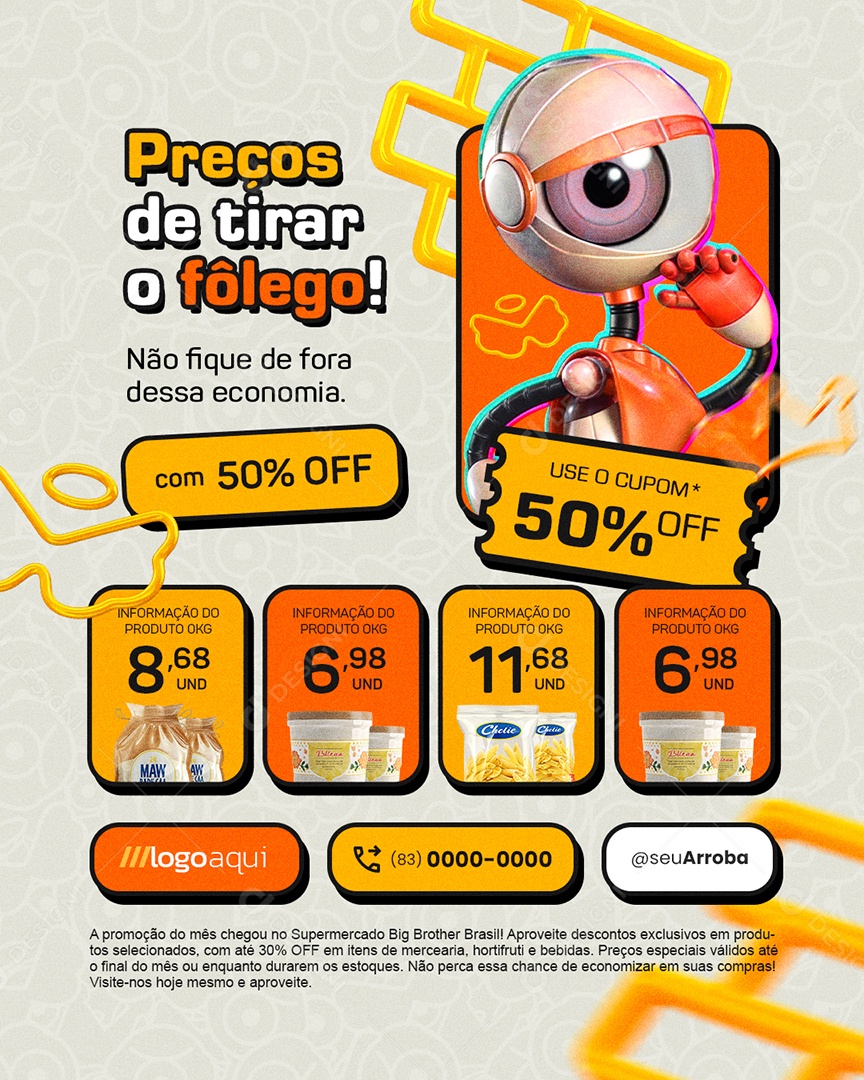 De Olho Na Oferta Supermercado Preços de Tirar o Fôlego Social Media PSD Editável