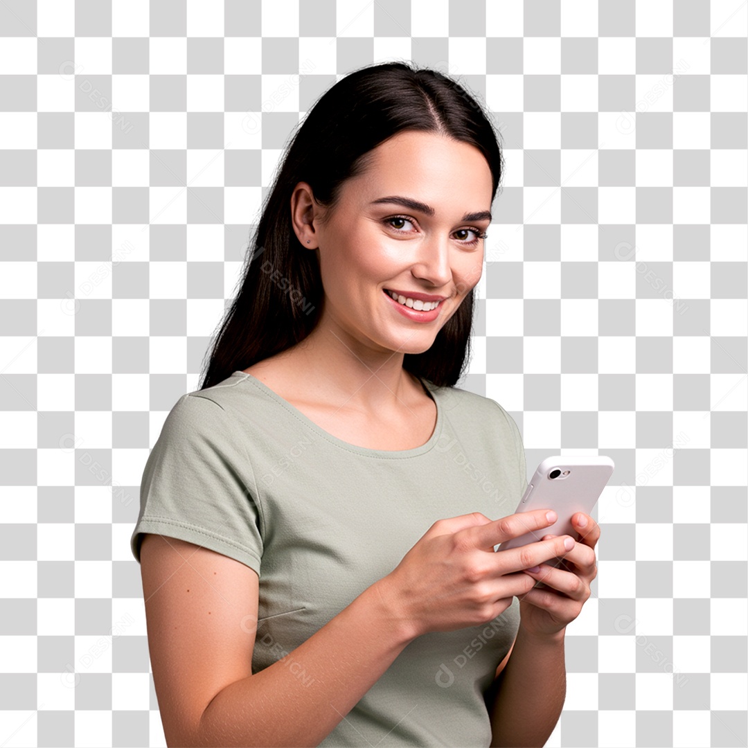 Mulher com Celular nas Mãos PNG Transparente