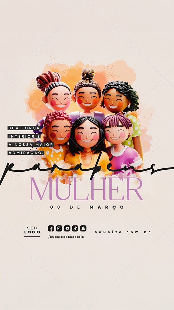 Story Dia Da Mulher 08 de Março Parabéns Social Media PSD Editável
