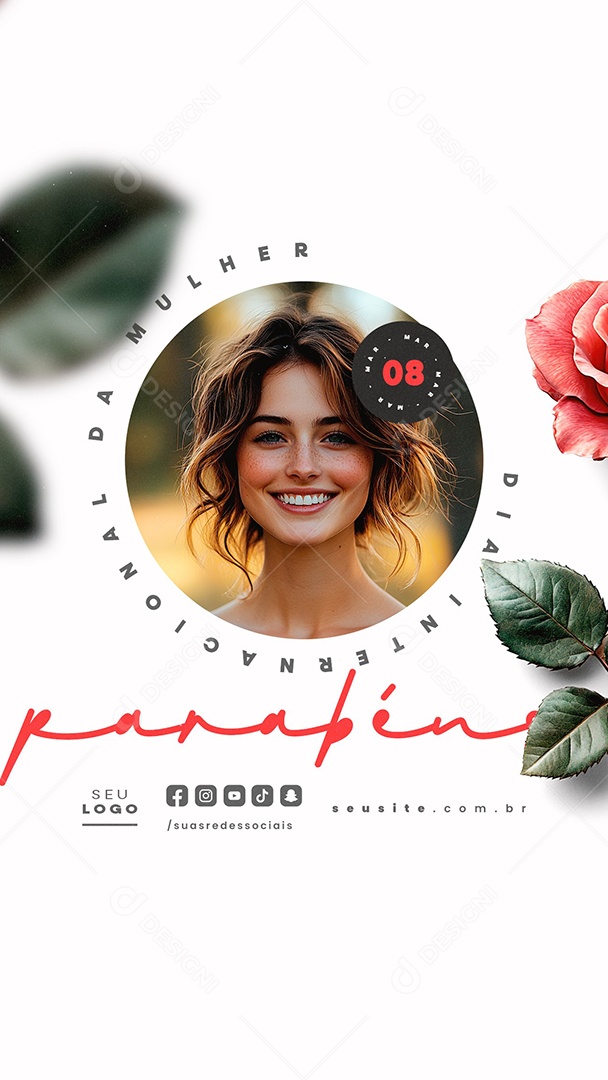 Story Dia Internacional Da Mulher 08 de Março Parabéns Social Media PSD Editável