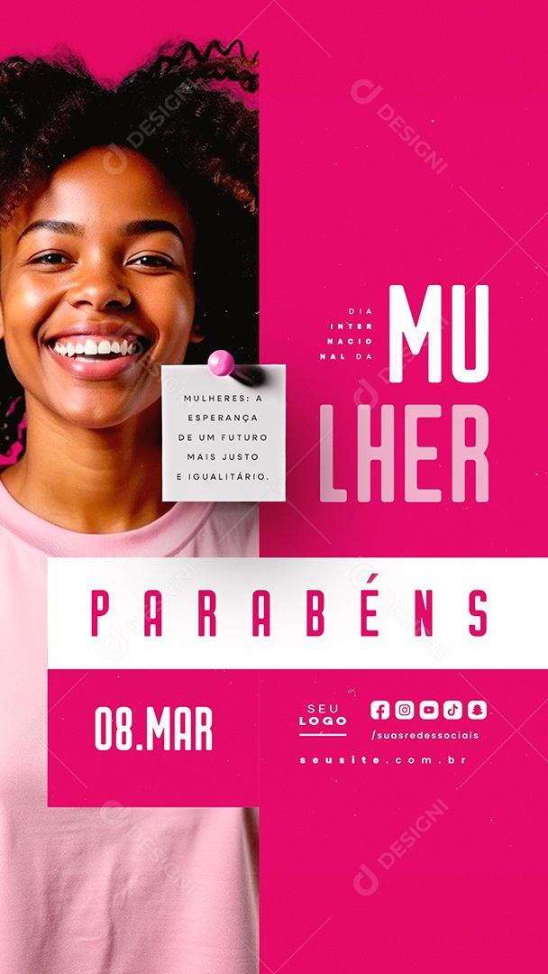 Story Dia Internacional Da Mulher 08 de Março Parabéns Social Media PSD Editável