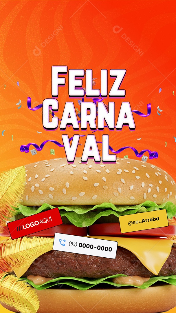 Story Feliz Carnaval A Todos os Clientes Hamburgueria Social Media PSD Editável