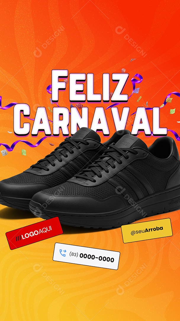 Story Feliz Carnaval A Todos os Clientes Loja de Calçados Social Media PSD Editável