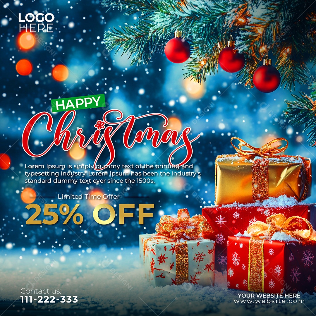 Oferta 25% OFF Feliz Natal 25 De Dezembro Social Media PSD Editável