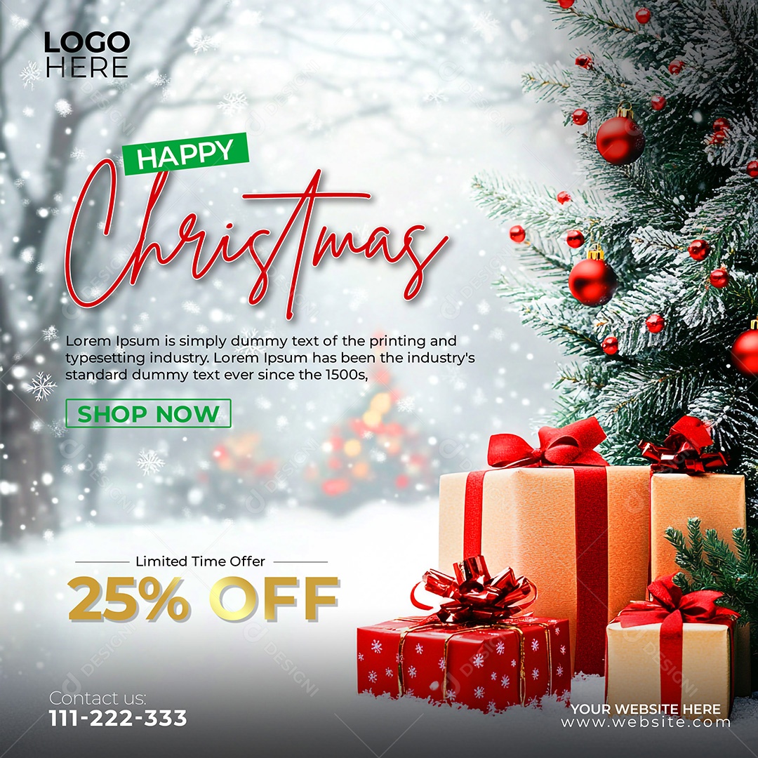 Oferta 25% OFF Feliz Natal 25 De Dezembro Social Media PSD Editável