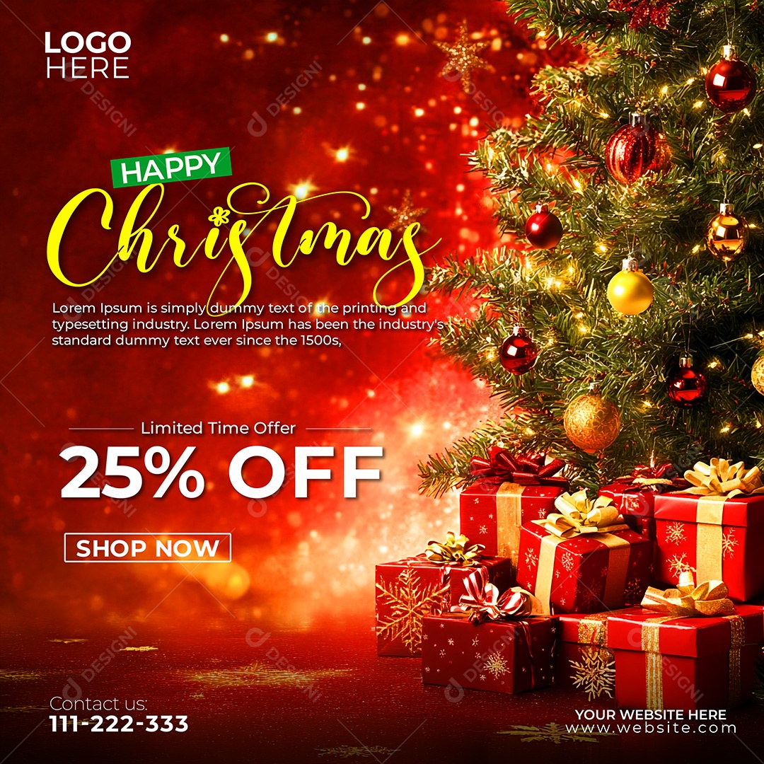 Oferta 25% OFF Feliz Natal 25 De Dezembro Social Media PSD Editável