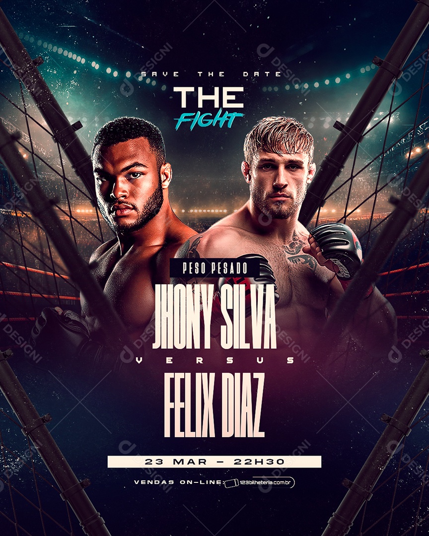 Luta de Boxe Jhony Silva VS Feliz Diaz Social Media PSD Editável