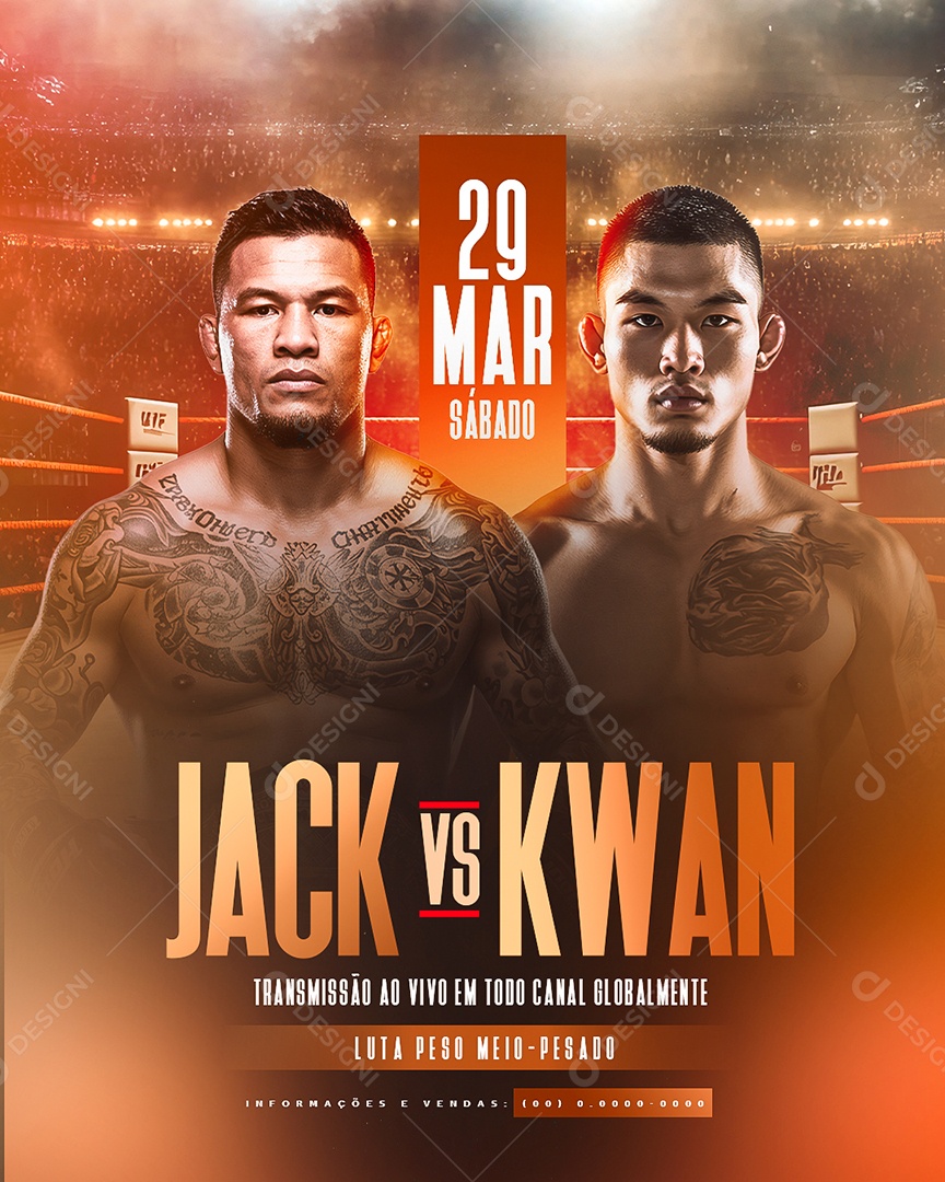Luta de Boxe Jack VS Kawan Luta Peso Meio Social Media PSD Editável