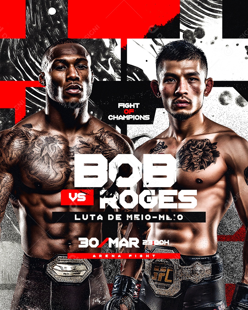 Luta de Boxe Bob VS Roges Fight Of Champions Social Media PSD Editável