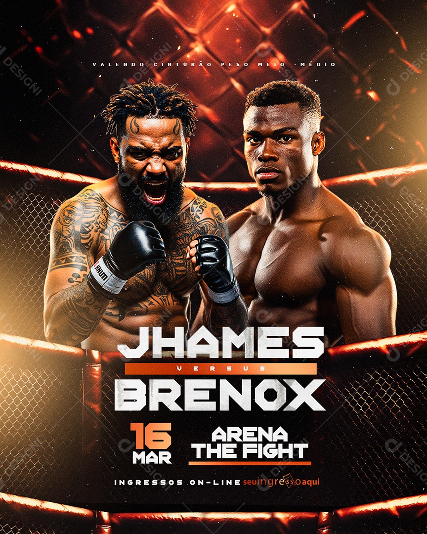 Luta de Boxe Jhames Versus Brenox Arena The Fight Social Media PSD Editável