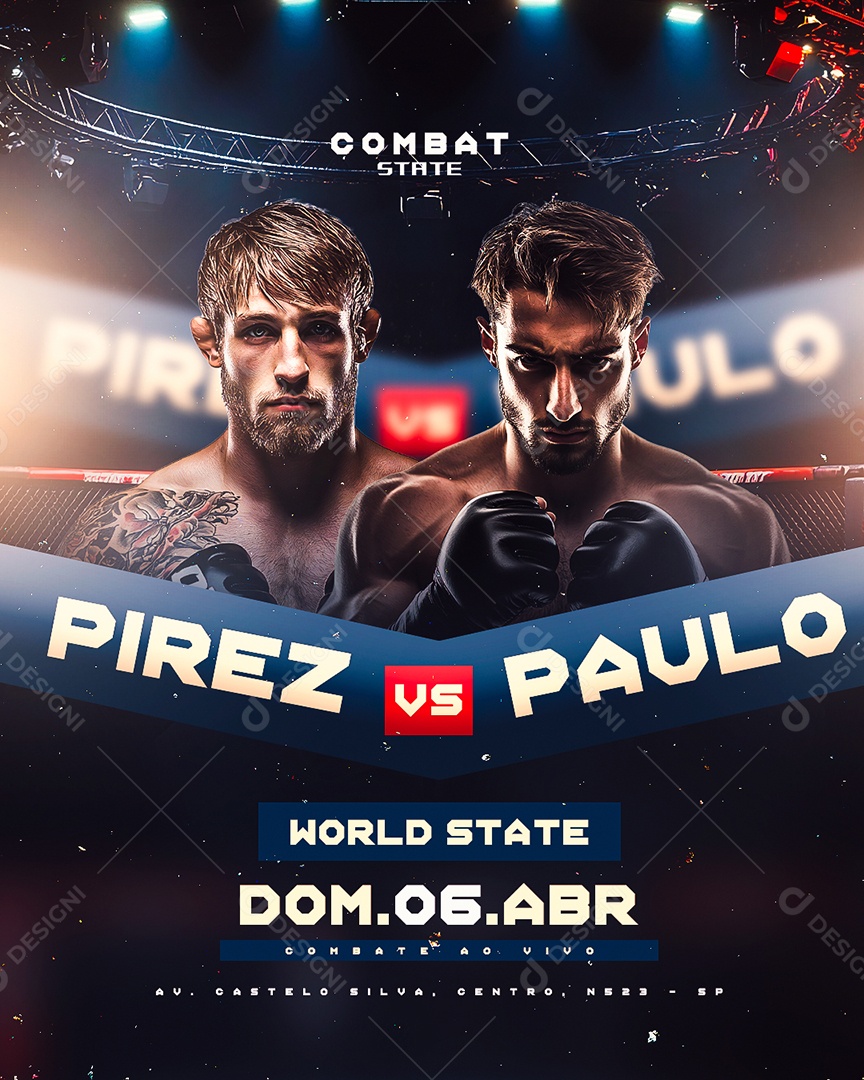 Luta de Boxe Pirez VS Paulo World State Social Media PSD Editável