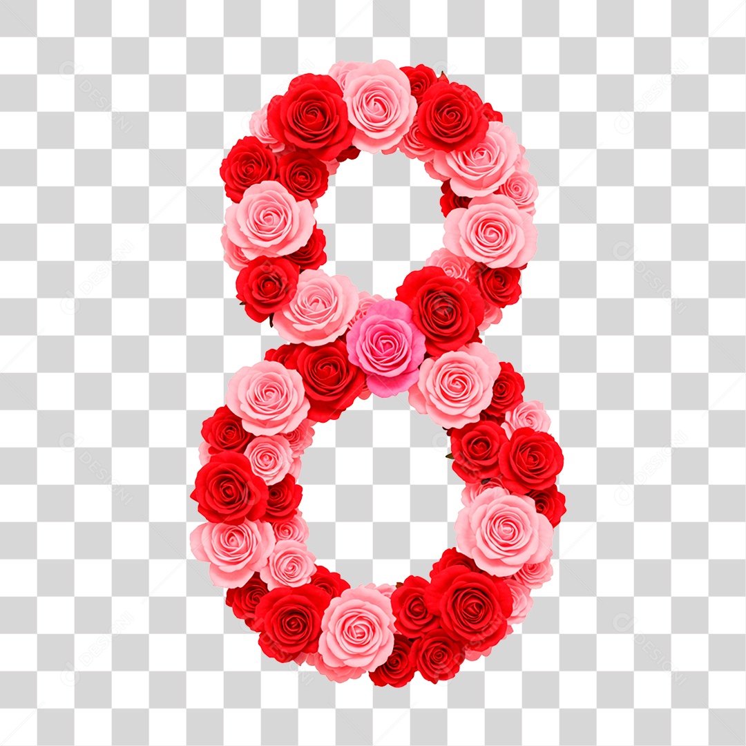 Número 8 com Flores PNG Transparente