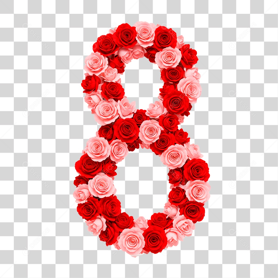 Número 8 com Flores PNG Transparente