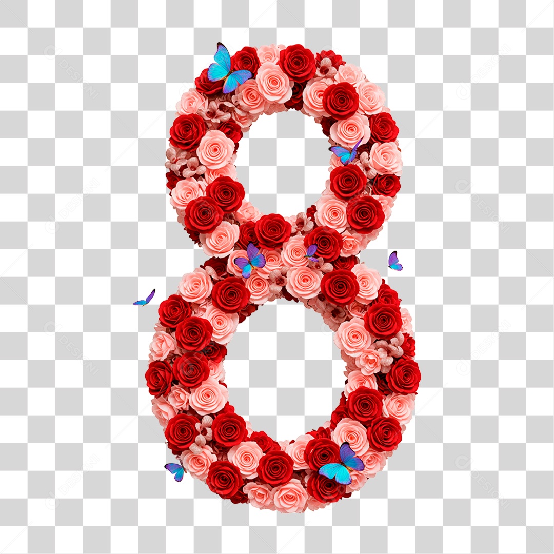 Número 8 com Flores PNG Transparente