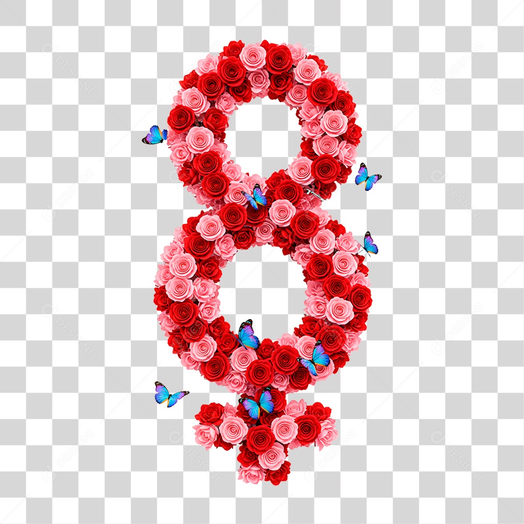 Número 8 com Flores PNG Transparente