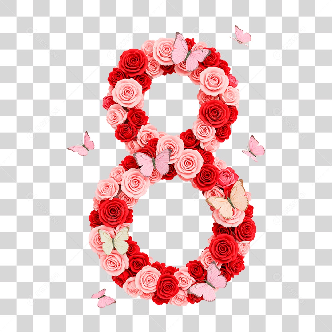 Número 8 com Flores PNG Transparente