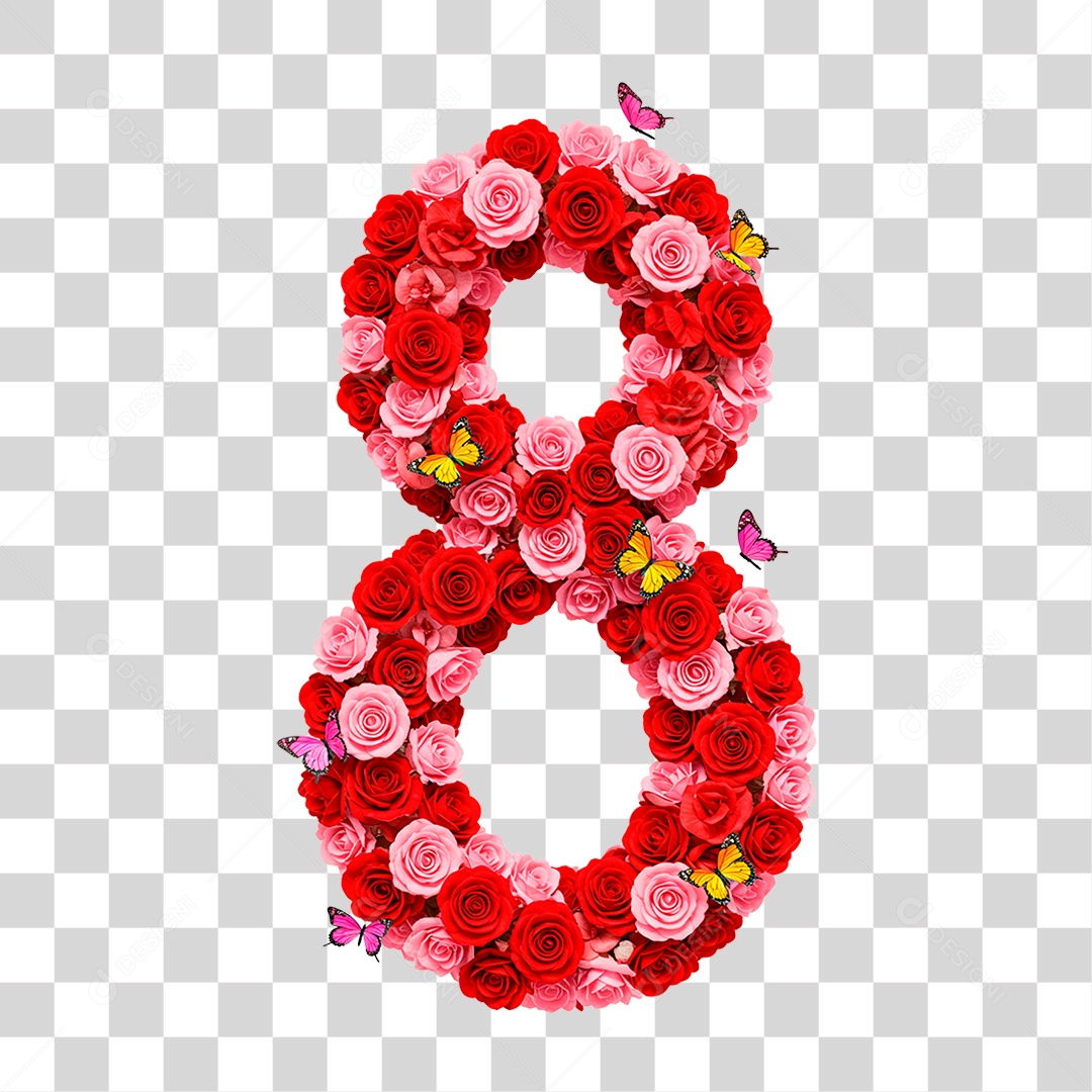 Número 8 com Flores PNG Transparente