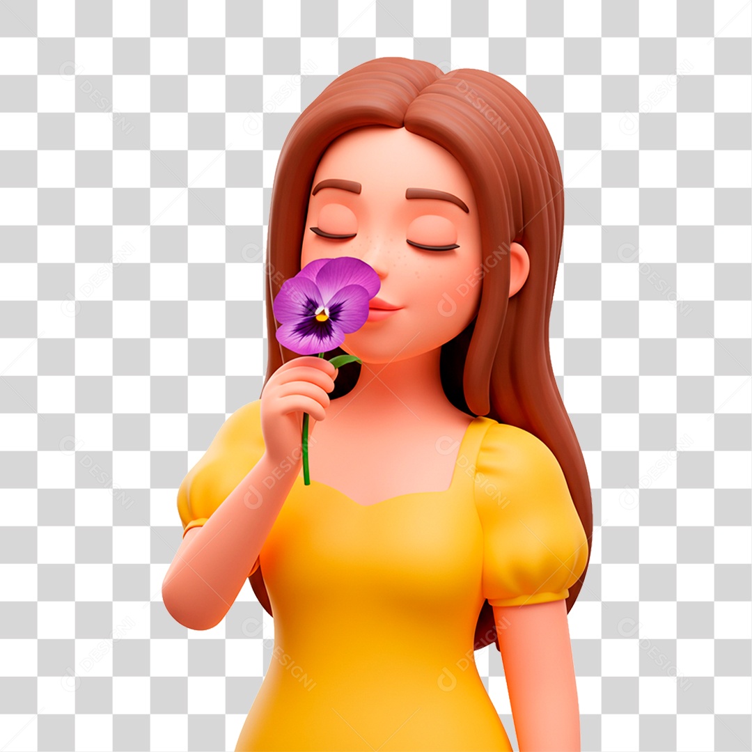 Mulher com Flor PNG Transparente