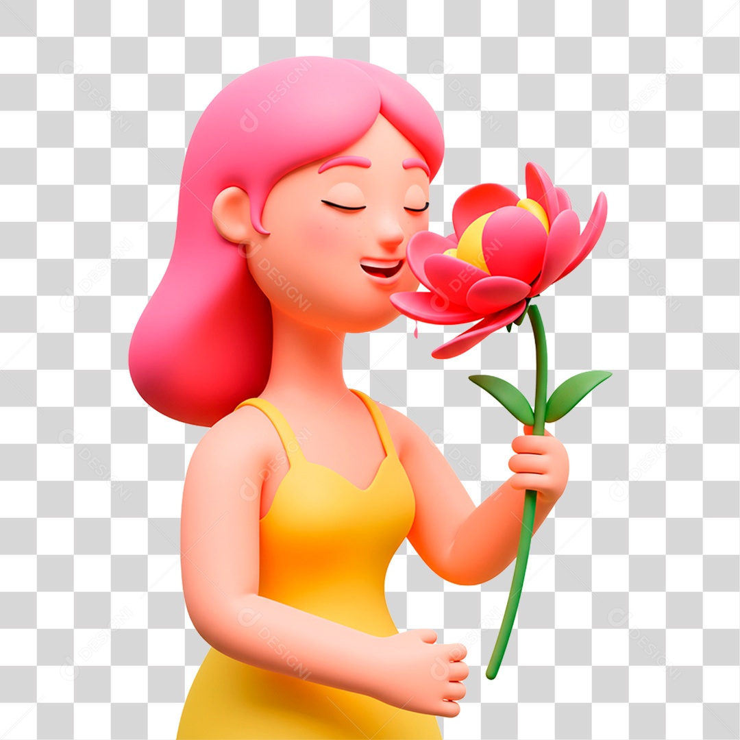 Mulher com Flor PNG Transparente